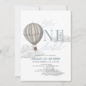 Mr.オンダーフルブルーホットエアバルーン1st誕生日 招待状 (正面)
