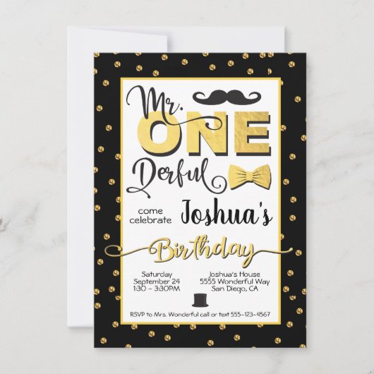 Mr.オンダーフル1歳の誕生日パーティの招待状 招待状 (正面)