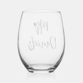 Mr.グルームズ名ブラックタイポグラフィとハート結婚 ステムなしワイングラス (裏面)