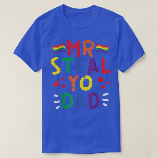 Mr.スティールヨパパレインボーフラッグプライド月ゲイLGBTQ Tシャツ (デザイン正面)
