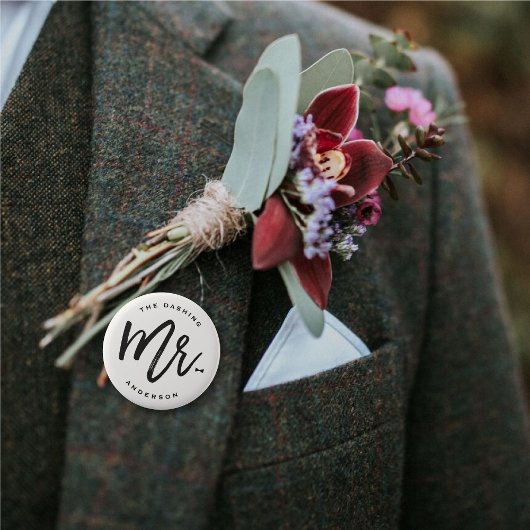 Mr.ブラシスクリプトボウタイ結婚のバチュラーパーティ 缶バッジ