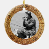 MR.ペリカン魚釣り金ゴールド写真テンプレート セラミックオーナメント (裏面)