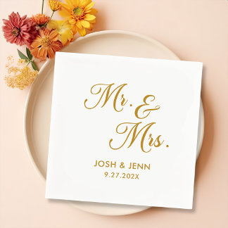 Mr.ミセスシンプル金ゴールドのナ結婚プキン スタンダードカクテルナプキン