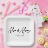 Mr.&ミセスモダン白黒ス結婚クリプト ペーパープレート (パーティー)