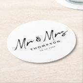 Mr.&ミセスモダン白黒ス結婚クリプト ラウンドペーパーコースター (アングル)