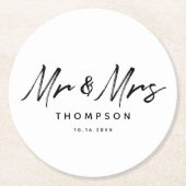 Mr.&ミセスモダン白黒ス結婚クリプト ラウンドペーパーコースター (正面)
