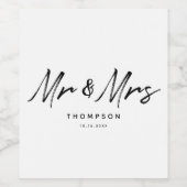 Mr.&ミセスモダン白黒ス結婚クリプト ワインラベル (シングルラベル)