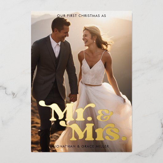 Mr.&ミセス初めてのクリスマスモダンレトロタイポグラフィ 箔シーズンカード (正面)