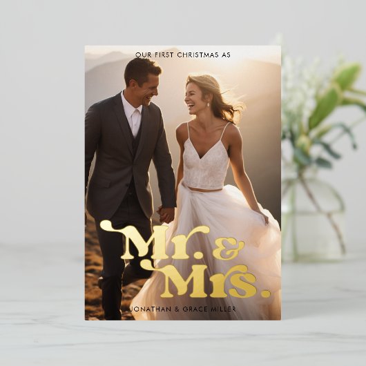 Mr.&ミセス初めてのクリスマスモダンレトロタイポグラフィ 箔シーズンカード (立ち正面)
