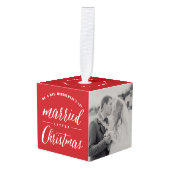 Mr.ミセス結婚した・リッ結婚ト・クリスマスの写真 キューブオーナメント (正面アングル)