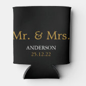 Mr.&ミセス結婚式の引き出物金ゴールドグリッター 缶クーラー (正面)