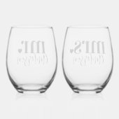 Mr.ミセス・ネームパーソナライズされた結婚 ステムなしワイングラス (裏面)