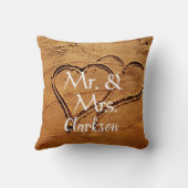 Mr.ミセス・ネーム2人のハートを砂のビーチ結婚式 クッション (裏面)