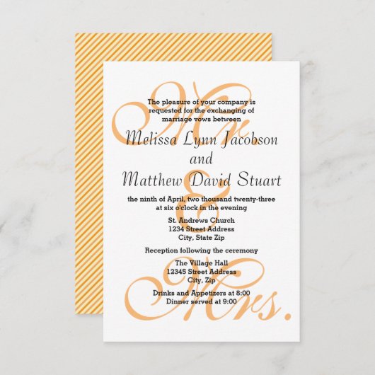 Mr.ミセス・ピーチ – 3x5の結婚披露宴招待状 招待状 (正面/裏面)