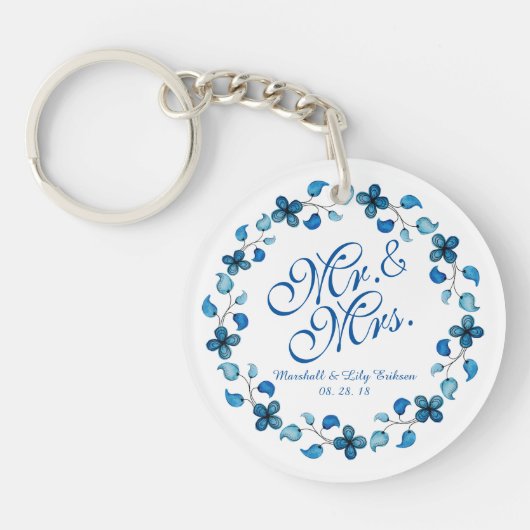 Mr.ミセス・ブルー・ウォーター・カラー・フローラ結婚・キーチェーン キーホルダー (正面)