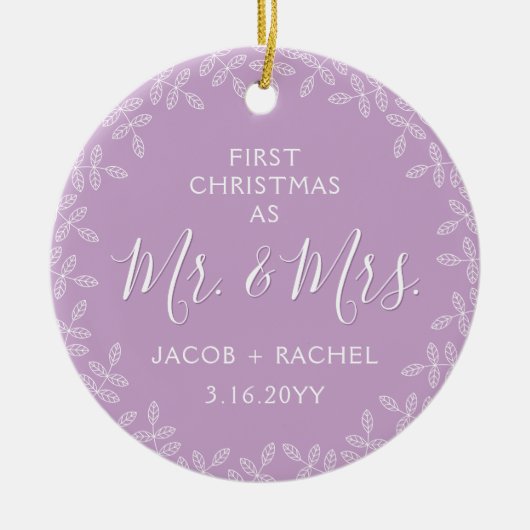Mr.ミセス・ラベンダー葉の第1回クリスマスフォト セラミックオーナメント (正面)