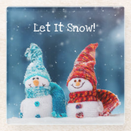 Mr.ミセス・雪だるまカスタム・グラス・コースター ガラスコースター