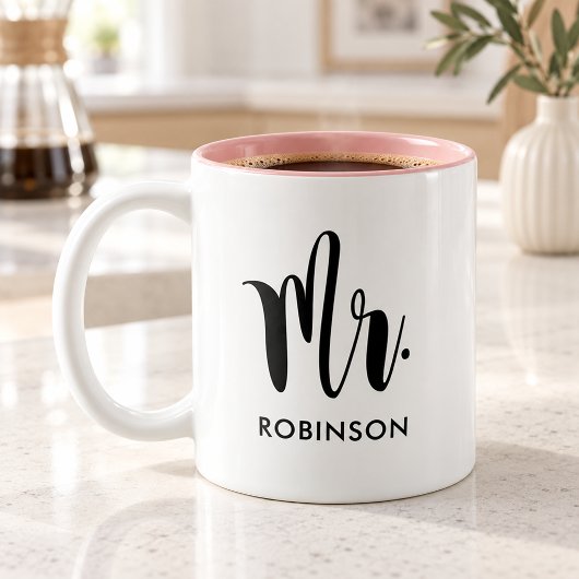 Mr.モダンScript Monogram結婚の ツートーンマグカップ