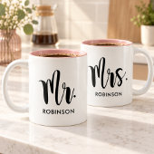 Mr.モダンScript Monogram結婚の ツートーンマグカップ