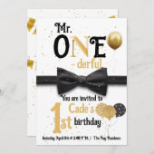 Mr.ワンダーフル・ブラックと金ゴールドの最初の誕生日 招待状 (正面/裏面)