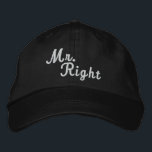 Mr.右スクロール文字白黒 刺繍入りキャップ<br><div class="desc">Embroided Mr.右スクロール文字ブラックとホワイトキャップ（この帽子はMrs Always Rightキャップにマッチすることができます店） ..Mr.Right from Ricaso</div>