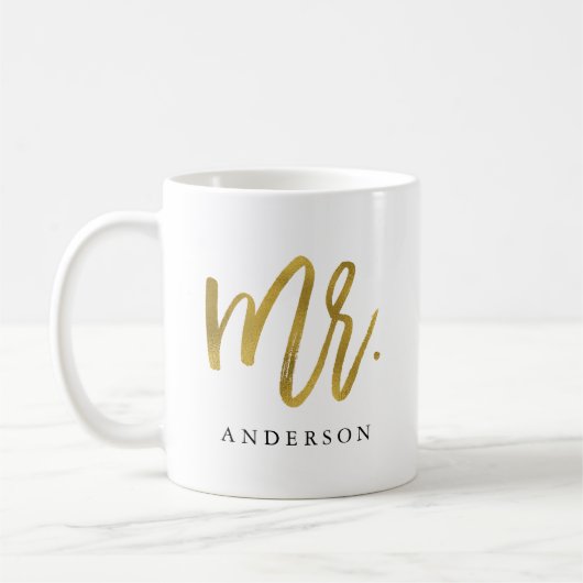 Mr.書道の金ゴールドパーソナライズされたマグ コーヒーマグカップ (左)