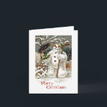 Mr.雪だるまとMr.クロウのノートカード シーズンカード<br><div class="desc">冬の景色に囲まれた雪だるまを訪れるカラスを描いたドイツの豪華なハガキの画像。シンプルさと色は、美しい目を引く画像をもたらす。クリスマスや休日のニーズに最適。</div>