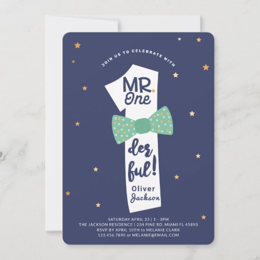 Mr.1ダーフル弓タイ海軍とグリーンの最初の誕生日 招待状 (正面)