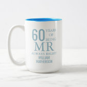 Mr Always Rightおもしろい60結婚周年 ツートーンマグカップ (左)