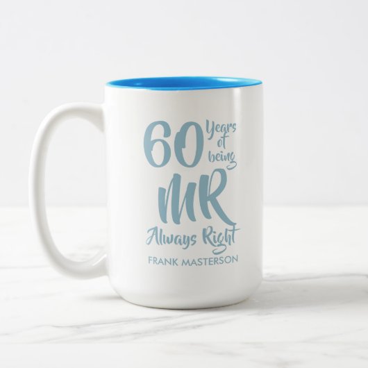 Mr Always Rightおもしろい60結婚周年 ツートーンマグカップ (左)
