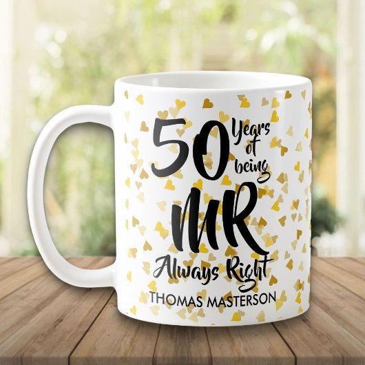 Mr Always Right 楽しい50周年記念 ゴールドハート コーヒーマグカップ