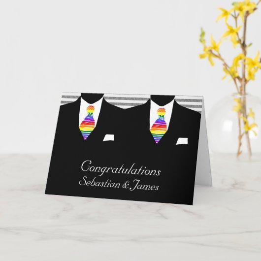 Mr. and Mr. 二人の新郎の結婚おめでとうございます カード (黄色い花)