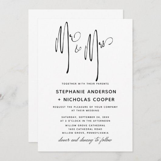 Mr.And Mrsタイポグラフィ台本自然筆記I 招待状 (正面/裏面)