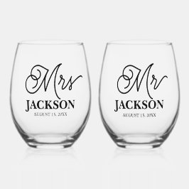 Mr and Mrs ウェディング記念品 ステムなしワイングラス