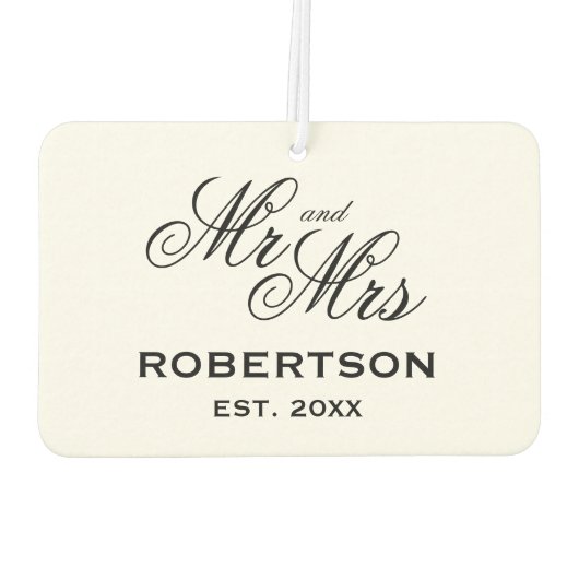 Mr.And Mrs.スクリプトエレガントタイポグラフィ結婚式の引き出物 カーエアーフレッシュナー (裏面)