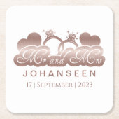 Mr.And Mrs.バラエレガント金ゴールドハート結婚式の引き出物 スクエアペーパーコースター (正面)