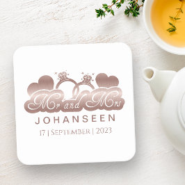 Mr.And Mrs.バラエレガント金ゴールドハート結婚式の引き出物 スクエアペーパーコースター