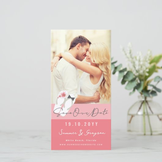 Mr.And Mrs.ビーチサンダルピンクハイビスカスビーチ写真 セーブザデート (スタンド正面)