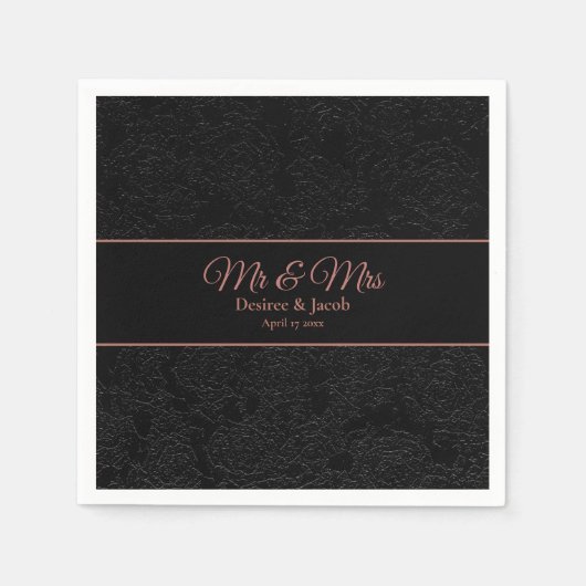 Mr.And Mrs.ブラックバラ金ゴールドエレガントフローラ スタンダードカクテルナプキン (正面)