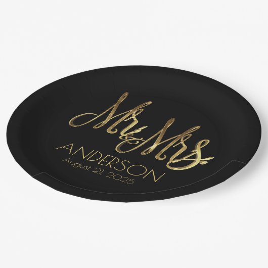 Mr.And Mrs.Black and Mrs.Name エレガント Add Date ペーパープレート (アングル)