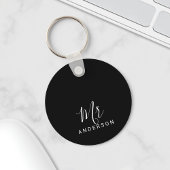 Mr and Mrs | Black and White Modern Script Wedding キーホルダー