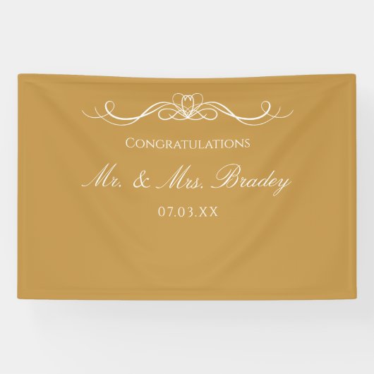 Mr and Mrs Elegant Script Gold Wedding Backdrop 横断幕 (横)