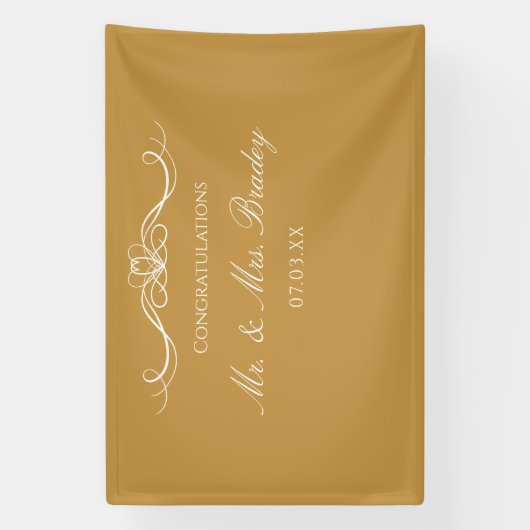 Mr and Mrs Elegant Script Gold Wedding Backdrop 横断幕 (縦)
