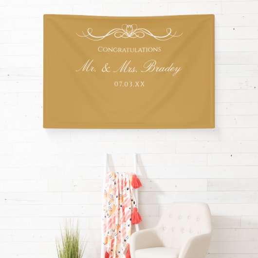 Mr and Mrs Elegant Script Gold Wedding Backdrop 横断幕 (インサイチュ)