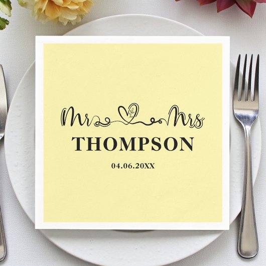 Mr and Mrs Elegant Simple | Pale Yellow スタンダードカクテルナプキン