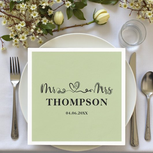Mr and Mrs Elegant Simple | Sage Green スタンダードカクテルナプキン