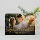 Mr.And Mrs. First 結婚した Christmas Photos結婚 箔シーズンカード (立ち正面)