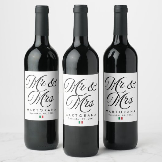 Mr and Mrs Personalized Italian Wedding ワインラベル (ボトル)