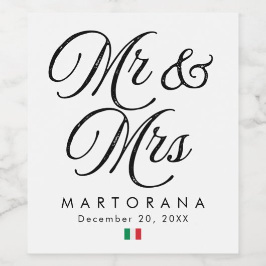 Mr and Mrs Personalized Italian Wedding ワインラベル (シングルラベル)