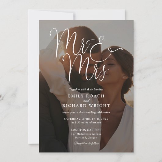 Mr.And Mrs. Script エレガント Photoモダン結婚's 招待状 (正面)